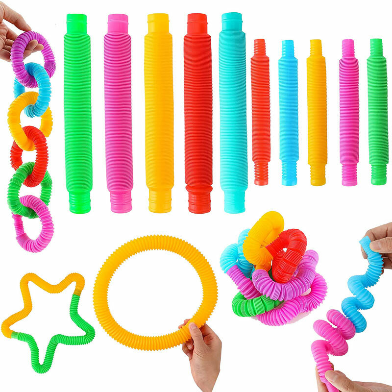 Tubo elástico de plástico plegable para niños, juguetes de descompresión, tubo sensorial colorido para aliviar el estrés, regalo de desarrollo temprano