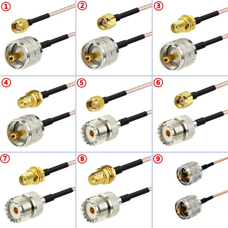 RG316 Cable PL259 SO239 UHF Male Female To SMA RPSMA Male Female Connector RP-SMA to PL-259 SO-239 UHF Low Loss Fast Delivery