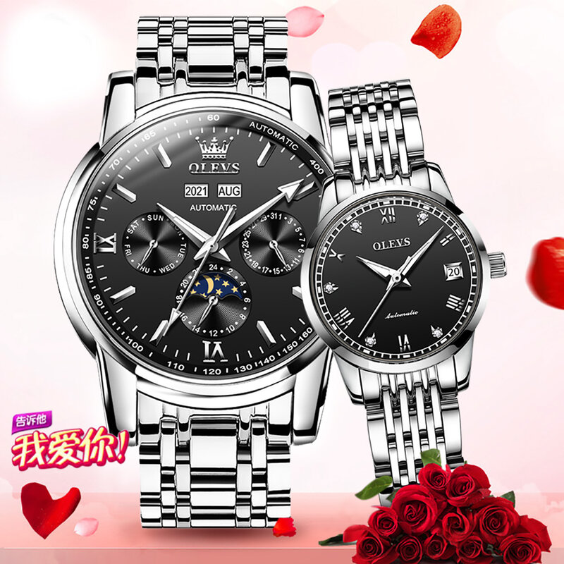 OLEVS Neue Luxus Paar Uhr Automatische Mechanische Uhr Mode Liebhaber Klassische Uhren Wasserdicht Liebhaber Geschenke