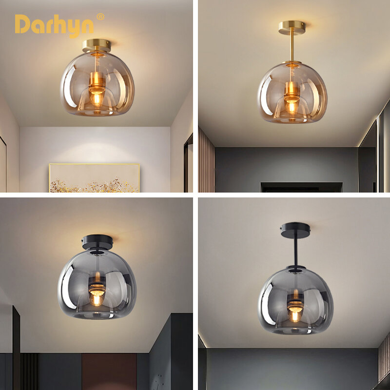 Nowoczesna minimalistyczna szklana lampa sufitowa nordyczna tekstura LED lampa pokojowa korytarz lśniący kreatywny oświetlenie do salonu E27