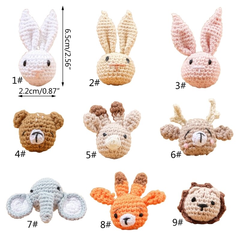 K1MA Handmade Crochet Animal Head Accessory DIY Baby Pacifier Chain Part Newborns Teether Toy Infant Chewing Toy Shower Gift