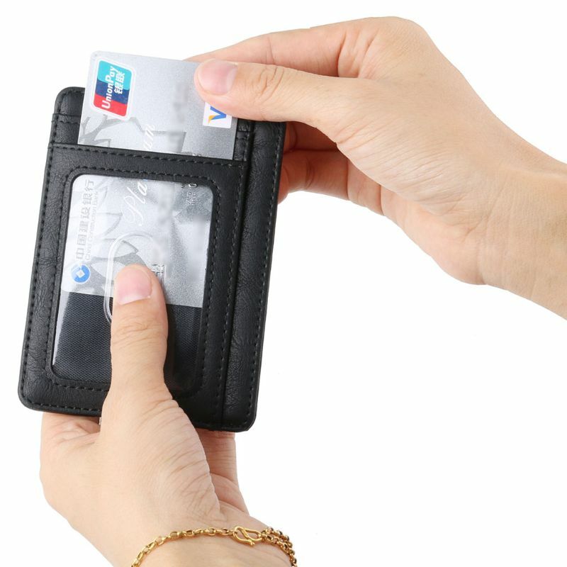 Ví tối giản dành cho nam và nữ Ví đựng thẻ da có túi phía trước RFID