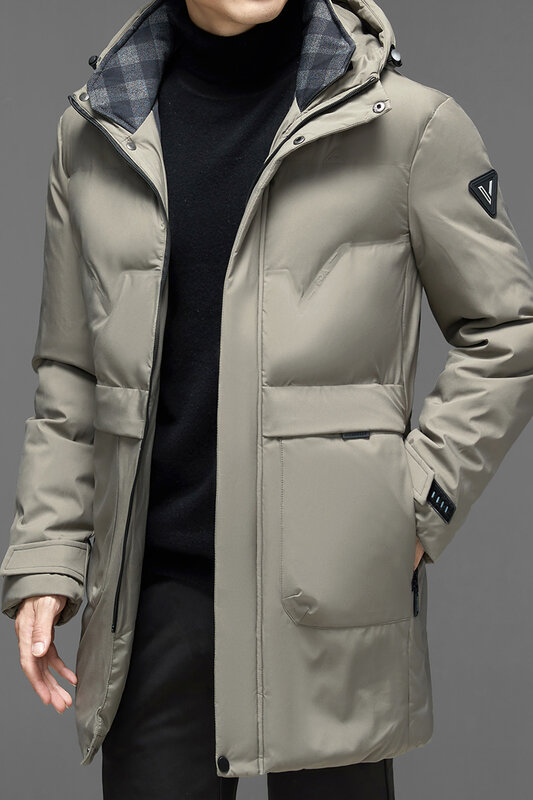 Новинка Зима 2022, мужское деловое повседневное утепленное хлопковое пальто средней длины с капюшоном, уличное теплое ветрозащитное хлопковое пальто