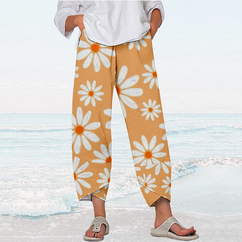 Letnie spodnie z kwiatowym nadrukiem stylowe ubrania Y2k Streetwear damskie spodnie plażowe luźne spodnie dresowe Capri biegaczy damskie Pantalones