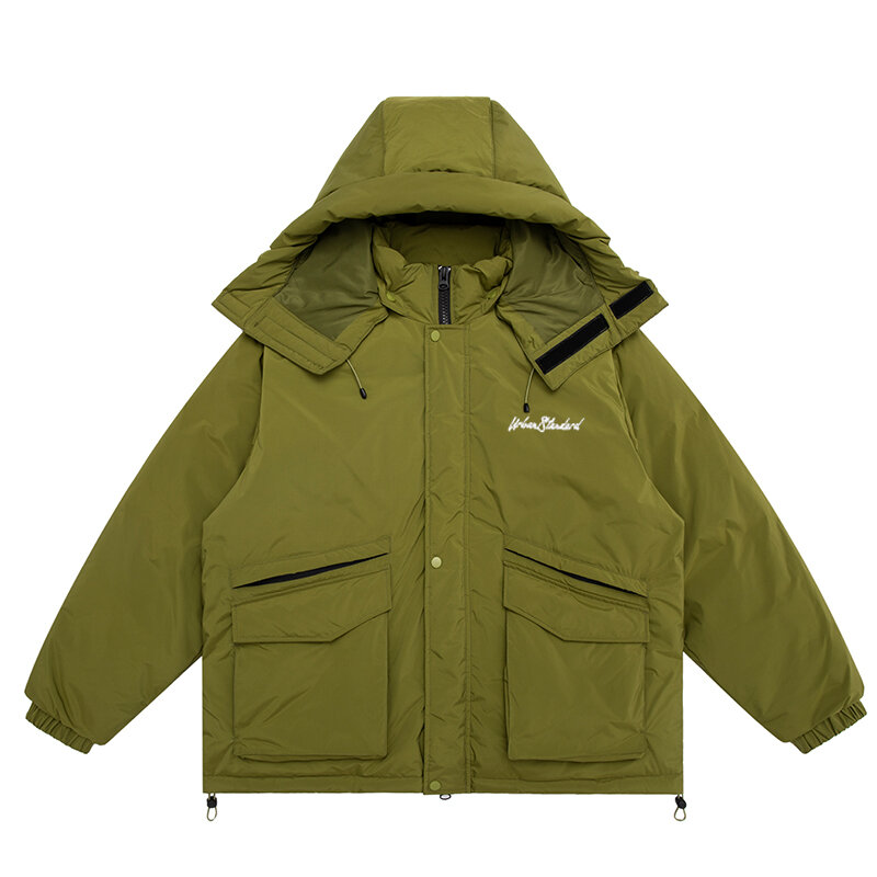 새로운 일본 두껍고 따뜻한 큰 모자 다운 재킷 남성용, 단색, 겨울