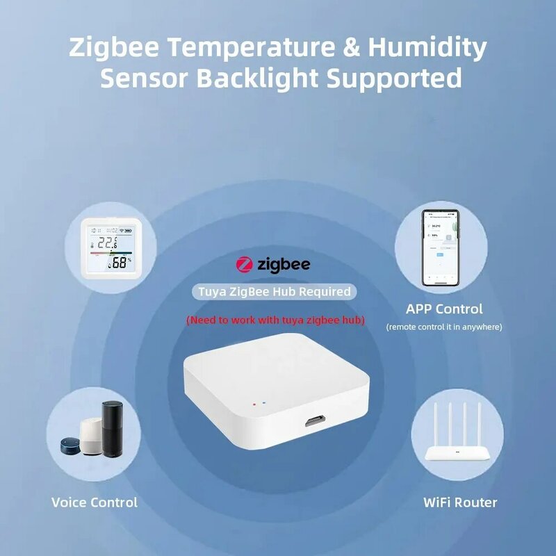 Датчик температуры и влажности умного дома Tuya ZigBee с ЖК-подсветкой работает с помощником Google и Need Tuya Zigbee Hub