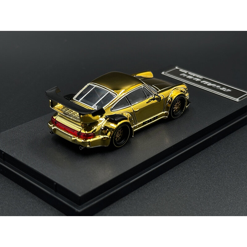 Gwiazda w magazynie 1:64 RWB 964 poszycie złotem GT ogon Diorama kolekcja modeli samochodów miniaturowe zabawki