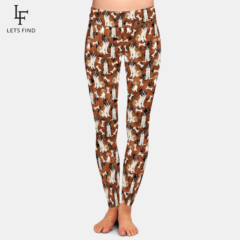 LETSFIND-Calça casual stretch feminina, cintura alta estampada para cães em 3D, leggings de fitness macia, garota sexy, fina, primavera, nova, alta qualidade