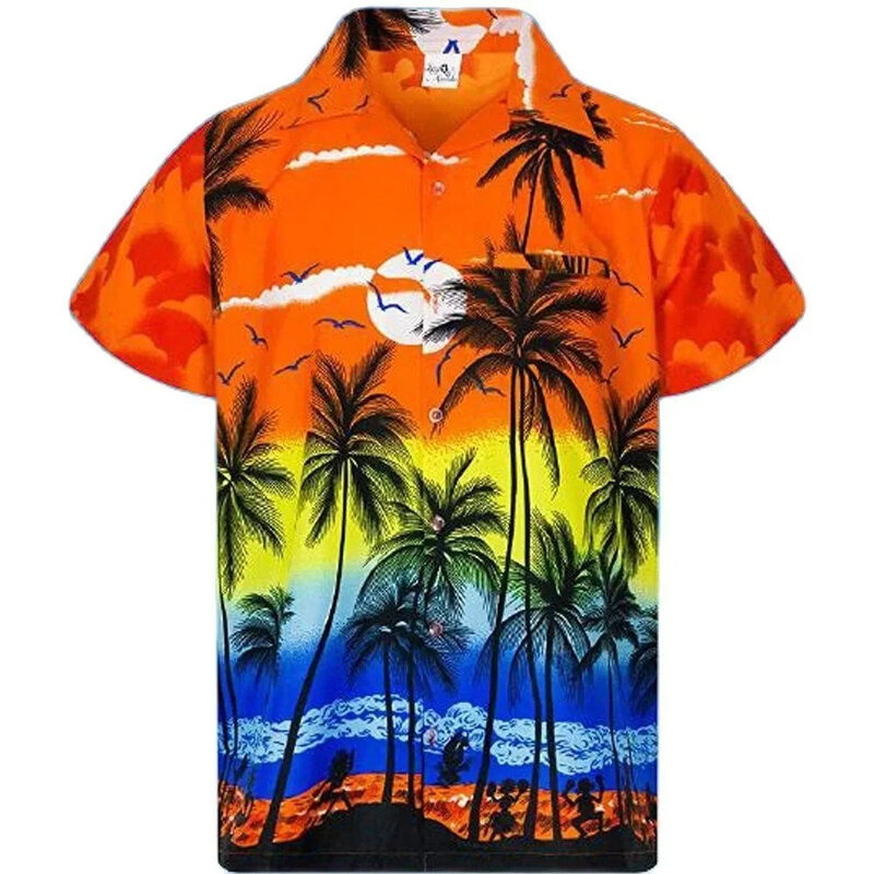 Hawaiiaanse Palmbomen 3d Print Mannen Shirt ManVrouwen Casual Mode Korte Mouwen Shirts Revers Knoop Tops Oversized Unisex Kle
