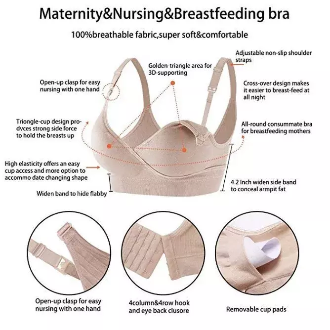 Deep V -Cross Breastfeeding Bra! Comfortable Maternity Bra, Nursing Bra Detachable Chest Pad!S-XL