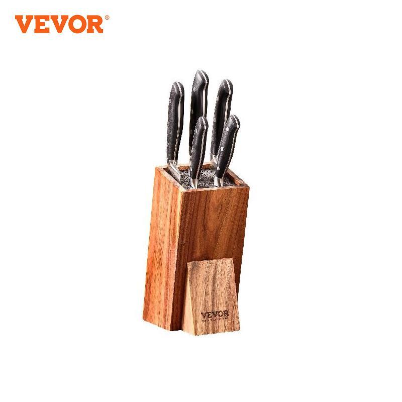 VEVOR Universal Knife Holder, Acacia Wood Knife Block Without Knives, One/Two-Tier Knife Storage Stand, Knife Rack for Kitchen