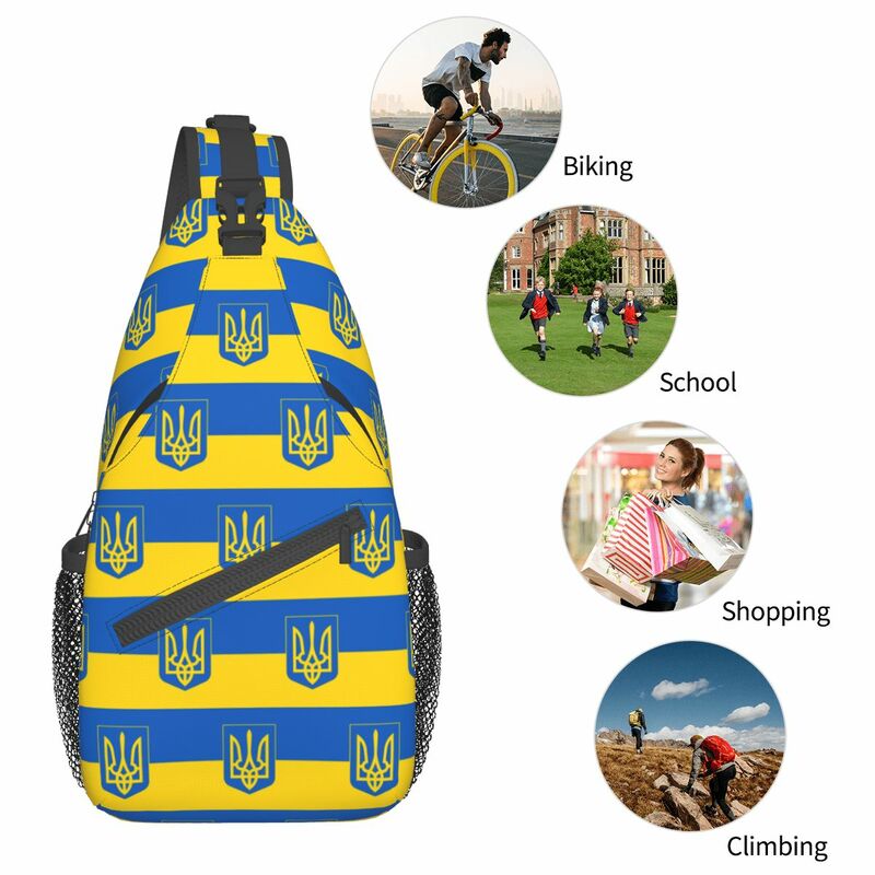 Ukraine Flag Crossbody Sling Bag Fashion Chest Bag Coat of Arms Shoulder Backpack Daypack for Hiking Travel Sports Pack