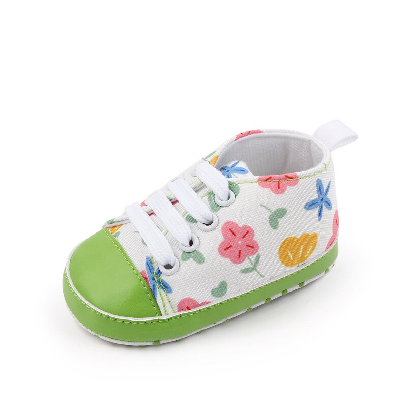 Sapatos de caminhada antiderrapantes para bebê, apartamentos casuais para meninas e meninos, estampa em tela