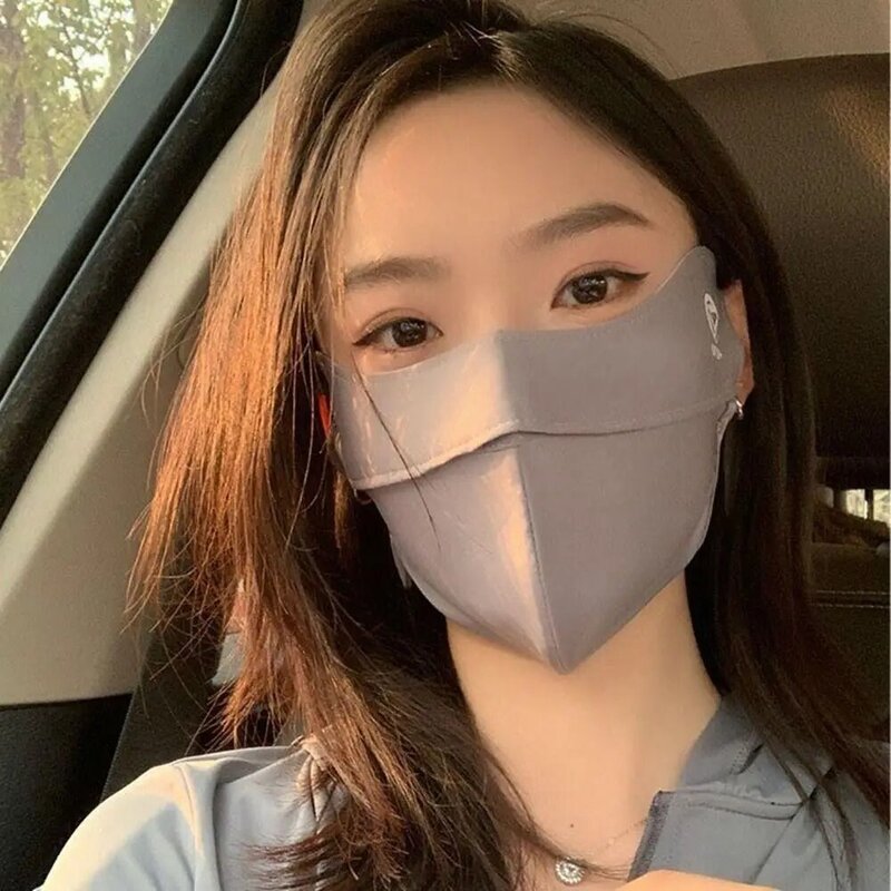 Mascarilla facial Anti-UV de seda de hielo para mujer, máscara de protección solar para conducir, 1 piezas, Color sólido, Verano
