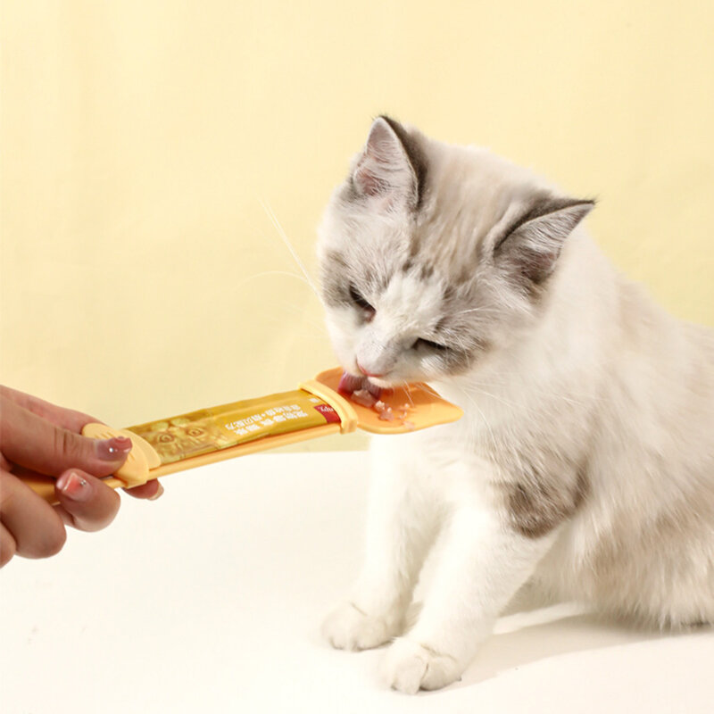 Cuchara de alimentación exprimidora de comida para gatos con extrusora deslizante para exprimir alimentos líquidos, cuchara de alimentación de comida fácil para gatos