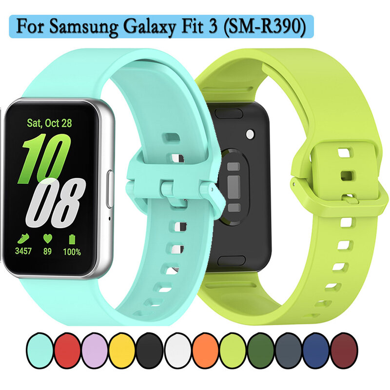For Samsung Galaxy Fit 3 SM-R390 Strap Bright Color Durable Silicone Sport Watchband Single Color Adjustable Wristband Accessori
