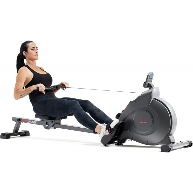 Sunny Health & Fitness Magnetic Rowing Machine w 53.4" Extended Slide Rail, Smooth Quiet Resistance and Optional Exclusive S