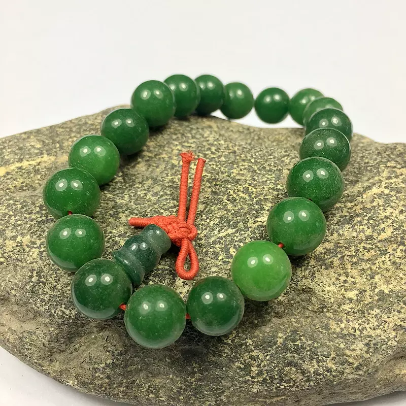 10-14mm verde jade contas budismo tibetano pulseira elástica