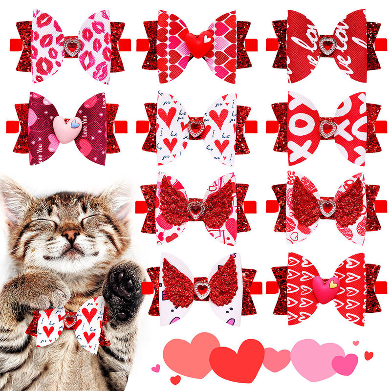10pcs Valentine's Pet Bowtie Pet Dog Bowknot Grooming Puppy Supplies Cat Festival Decorate Pet Bows for Small Dog Accessories