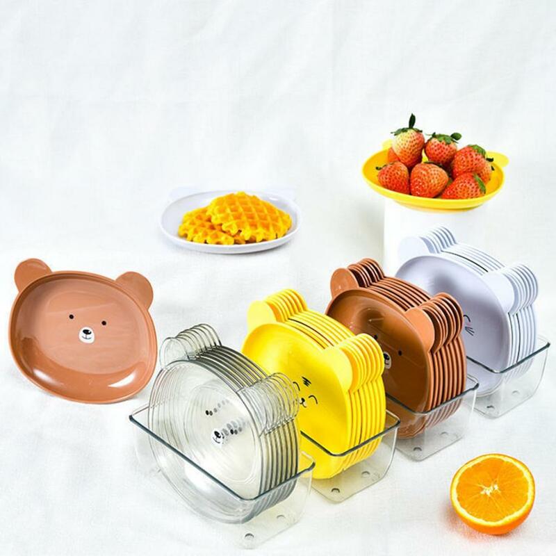 Snack Plate Cute Bear Stackable Round Edges Bone Candy Snack Dish Plastic Space Saving Fruit Dish Kitchen Tableware Fruit Plate