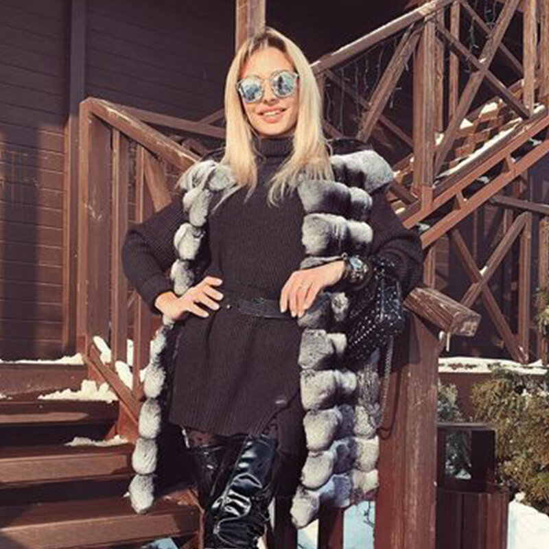 Real Rex Rabbit Fur Jacket Chinchilla Fur Coats With Stand Collar Short Fur Coat Women Warm Winter Outerwear