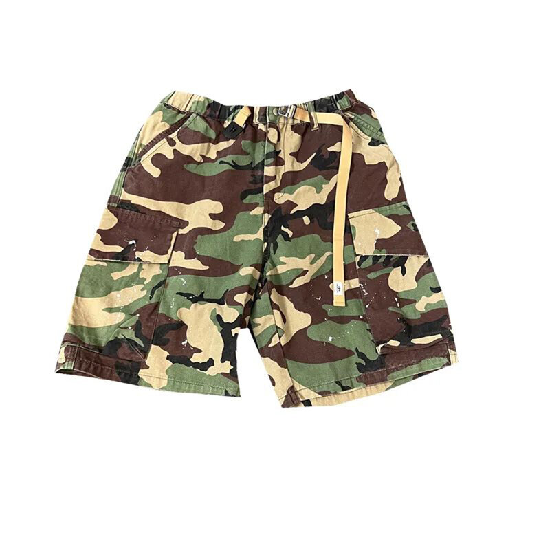 Cargo Shorts Mens Verão Poliéster Exército Tático Camuflagem Multi-bolso Casual Calças Curtas Soltas Shorts Militares Homens 2023 Novo