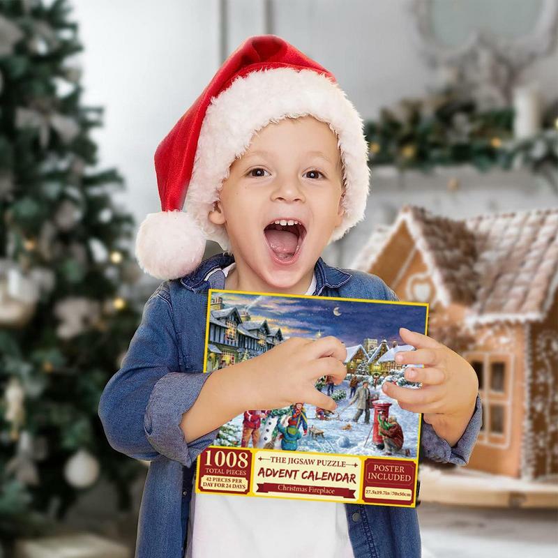 Kalender kedatangan Natal 2023 buah Puzzle kedatangan teka-teki Natal kalender 1008 potongan hitung mundur Natal teka-teki liburan untuk