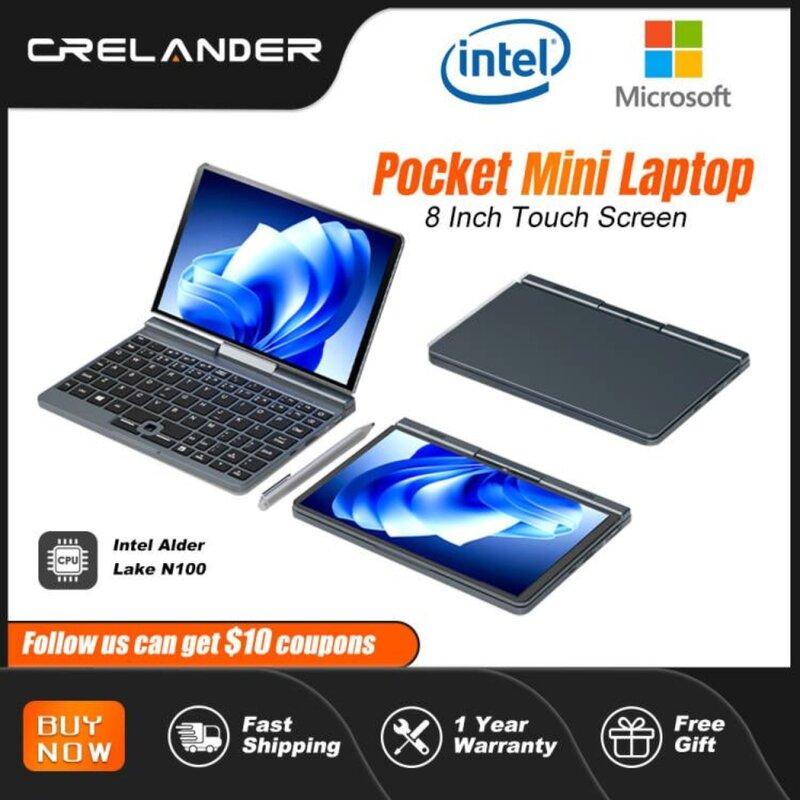 CRELANDE P8Mini Laptop com tela sensível ao toque, Intel, Lago Alder, N100, 12GB, DDR5, Wi-Fi, 6, 2 em 1, notebook de bolso, Tablet, PC