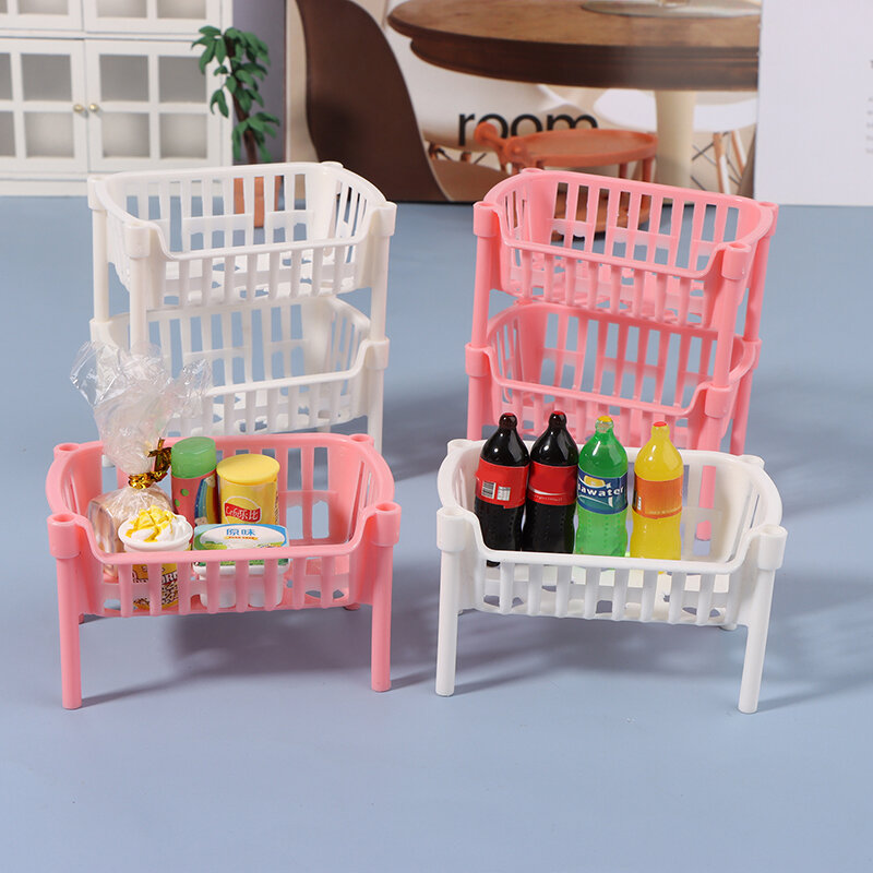 1/12 rumah boneka makanan Mini keranjang penyimpanan buah rumah boneka keranjang dapat ditumpuk aksesoris dekorasi rumah boneka