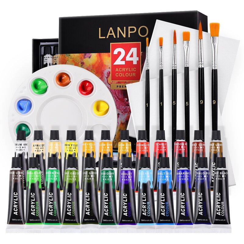 Acrylic Paint 12/24 Colors 12ml Tube Acrylic Paint Set Paint for Fabric Clothing Painting Rich Pigments for Artists Painting