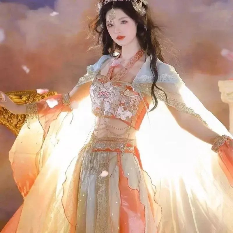 Baju Cosplay Hanfu tradisional baju panggung putri bordir bunga kuno Tiongkok baju panjang wanita elegan eksotis