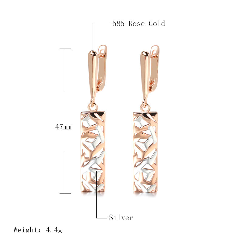 SYOUJYO 패션 기하학적 할로우 펜던트 귀걸이, 585 로즈 골드 및 실버, 이색 도금, 웨딩 패션 주얼리 선물