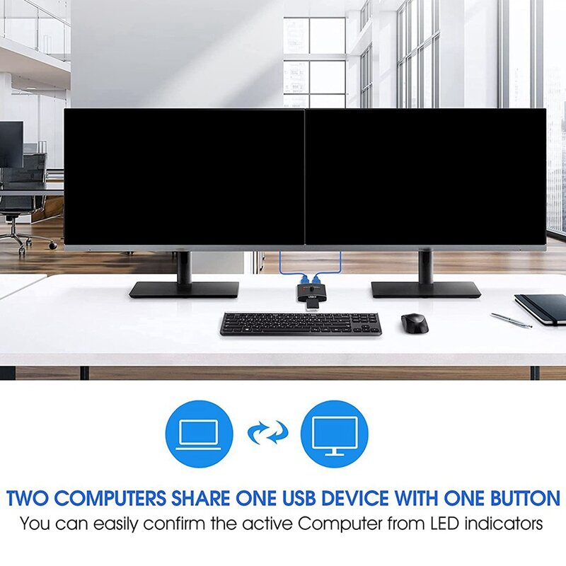 USB 3.0 KVM Switch Selector, 5Gbps, 2 em 1 saída, USB 3.0, Sharer bidirecional para impressora, teclado, mouse, compartilhamento