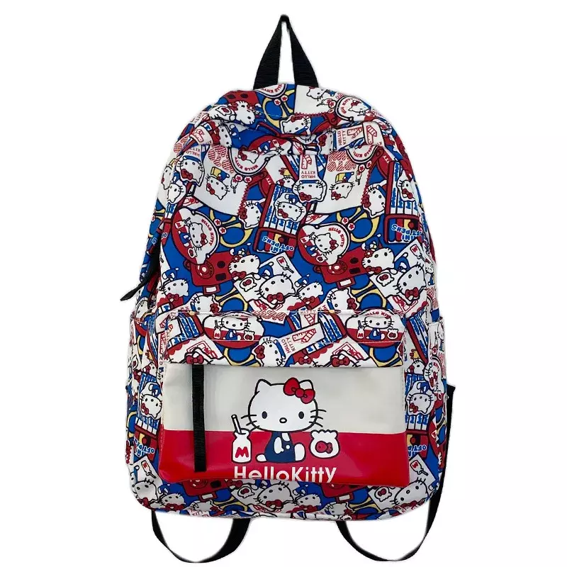 Mochila escolar de gran capacidad para mujer, bolso escolar versátil de estilo grafiti casero de Hello Kitty, a la moda