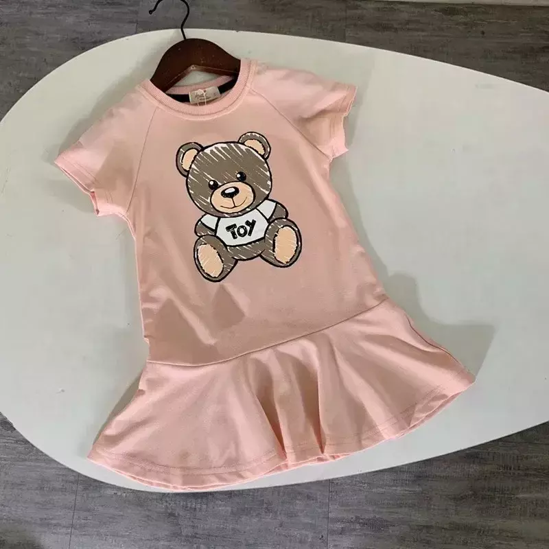 summer fashion Mattresses kids dresses for girls Cotton cartoon bear short sleeve comfortable children princess dress mattress