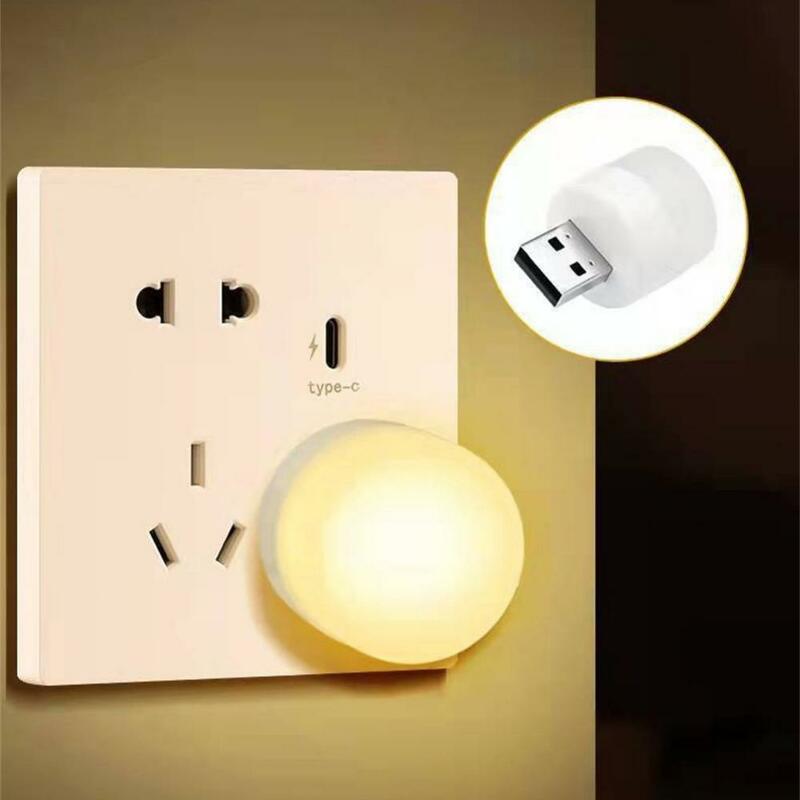 Lampu malam USB Mini, lampu malam LED pengisian daya ponsel komputer colokan USB, lampu baca pelindung mata putih hangat