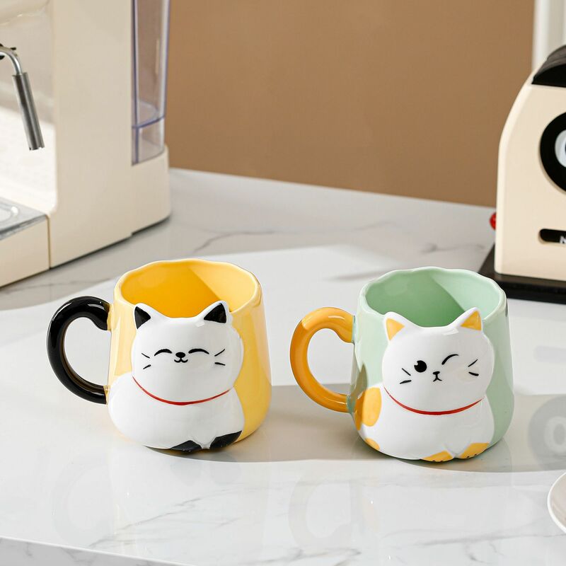 Creative Couple Teeth Brushing Cup for Home Use, Cute Drop Resistant Wash Mouth Cup, Cartoon Cat Mark Cup, Bathroom Teeth Brushi