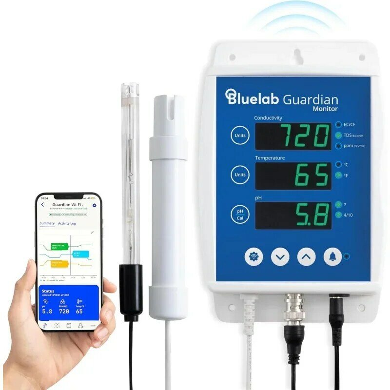 Bluelab-Monitor guardián Wi-Fi para mediciones en tiempo Real de pH, temperatura y conductividad (TDS), agua con calibración, 3 i