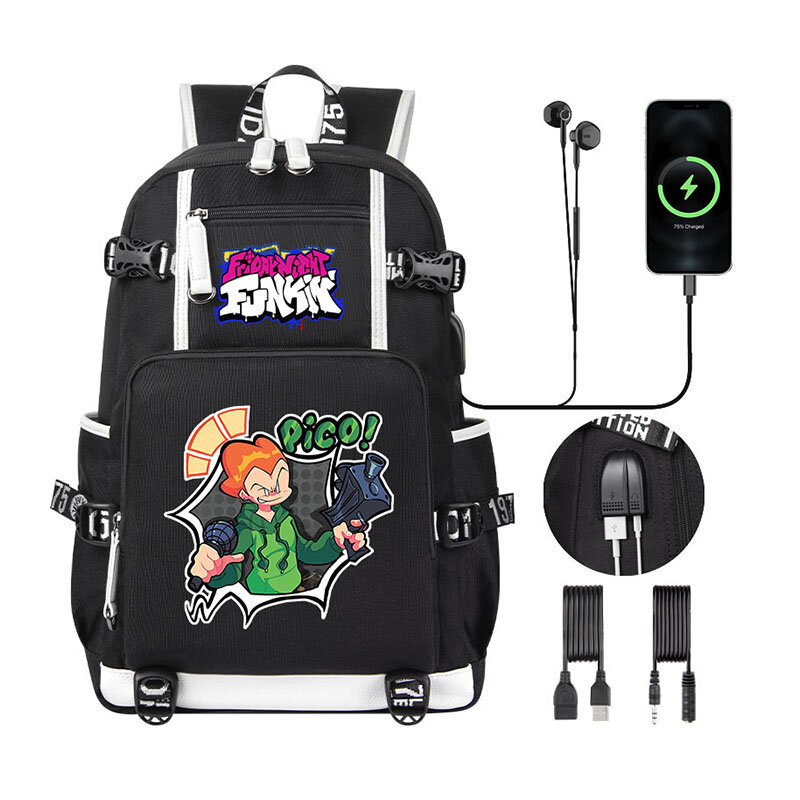 Zaino per bambini Friday Night Funkin Cartoon Boy Girl School Bag Book Bag borsa a tracolla per Laptop USB donna uomo di grande capacità