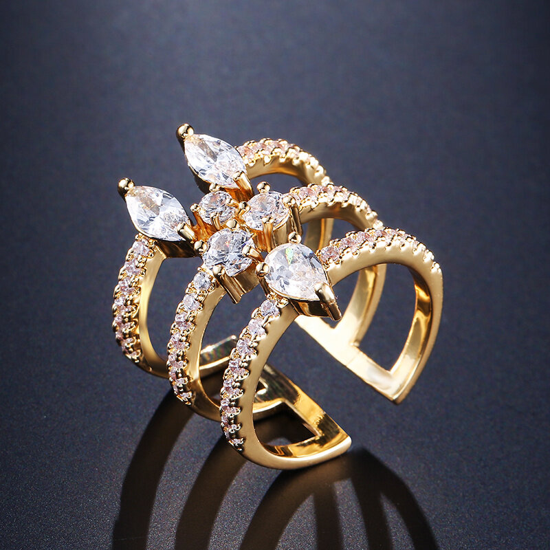 UILZ-Anillos geométricos de circonia cúbica para mujer, sortija de Color dorado y plateado, joyería de compromiso de aniversario exquisita de alta calidad