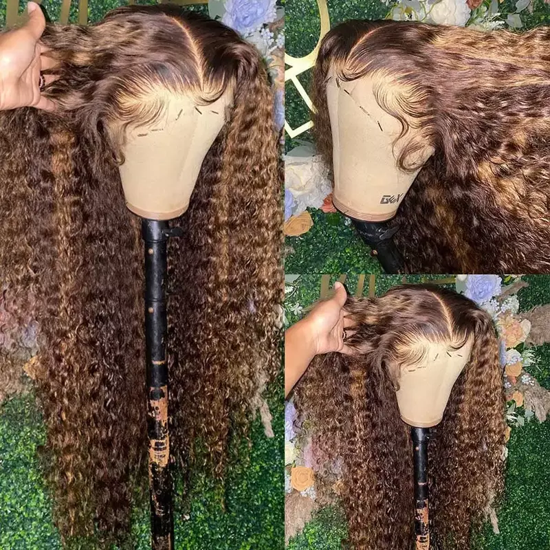 New Highlight Ombre Lace Front Wig Curly Human Hair Wigs Honey Blonde Colored HD Deep Wave Frontal Wigs For Black Women