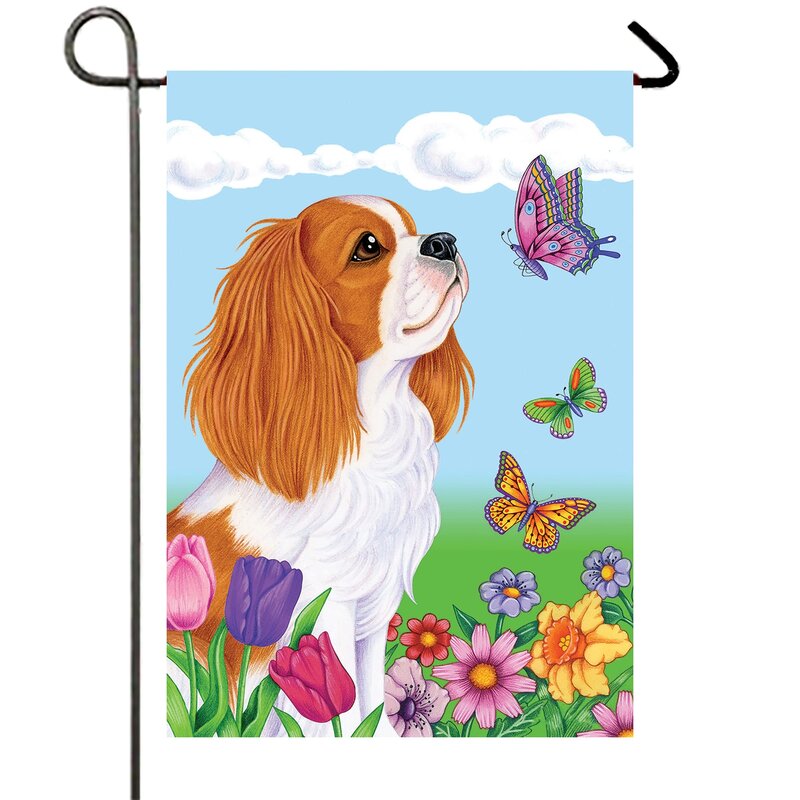 Cute Cavalier King Charles Spaniel Dog Garden Flag Decorative Yard Double-Sided Flags for Outdoor Lawn and Terrace Home Decor