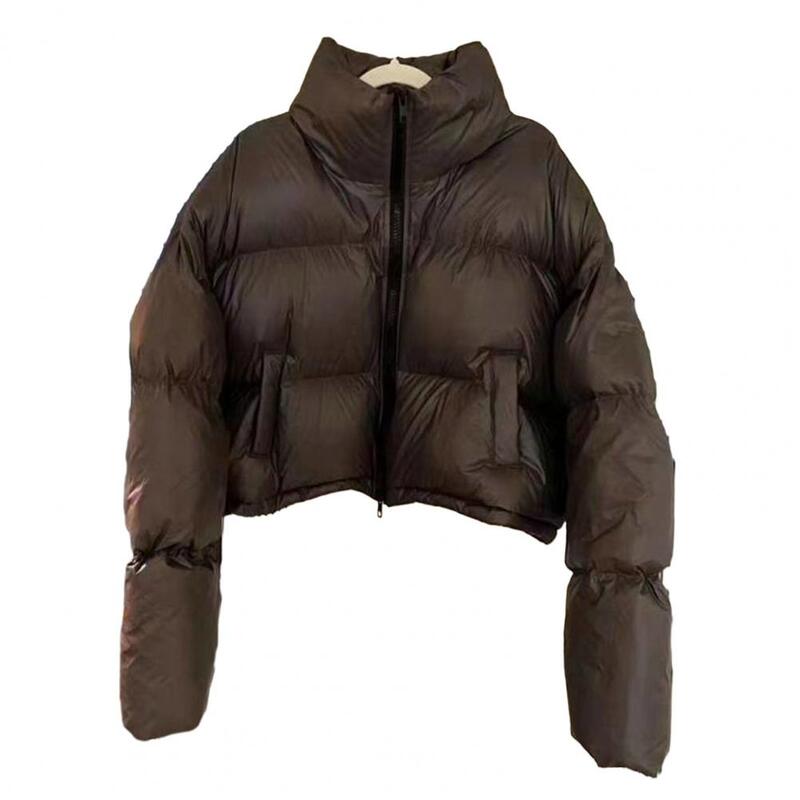 여성용 목 보호 방풍 보온 다운 코트, 두꺼운 패딩, 부드러운 지퍼 클로저, 레이디 재킷, 가을 겨울