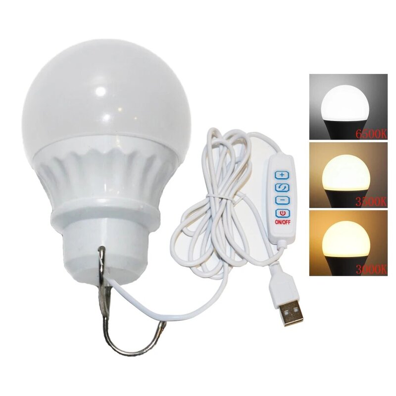 Lampe USB à piles, ampoule tricolore, interrupteur de veilleuse, lampe de lecture Super brillante, 5V, veilleuse pour ordinateur portable, 5W