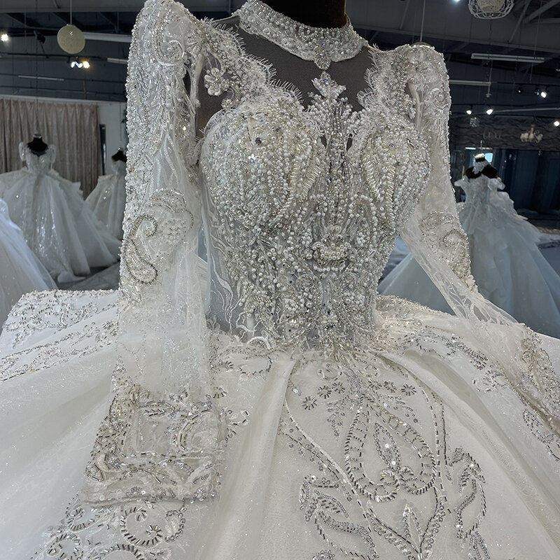 Neuheit Flash Sale Brautkleid für Braut 2024 Organza volle Ärmel Perlen Brautkleider rücken freie Robe Mariage mn113