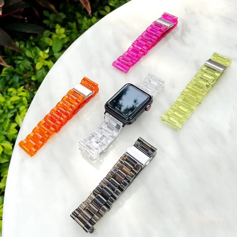 Transparent Resin strap for apple watch band 42mm 40mm correa 44mm 38mm Smart Wrist link bracelet iwatch series 8 7 6 5 4 SE 9
