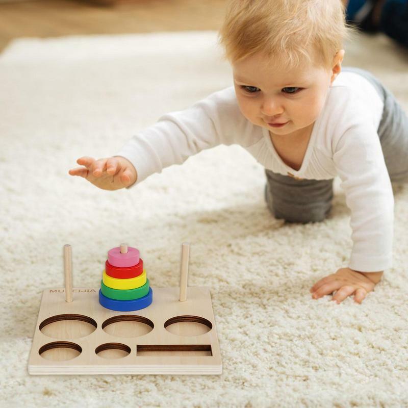 Hanoi Tower Puzzle Ring Stacker Toy genitore-figlio riconoscimento interattivo del colore educazione apprendimento Puzzle in legno giocattolo per bambini