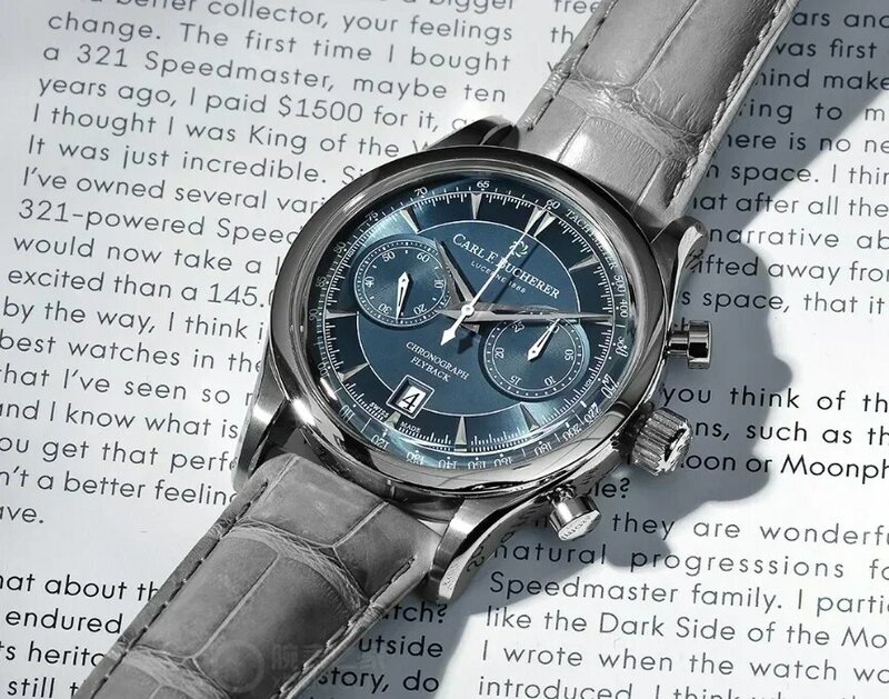 Neue carl f. Bucherer Uhr Marley Dragon Flyback Chronograph grau blau Zifferblatt Top Leder armband Quarz Herren uhr Luxus uhr