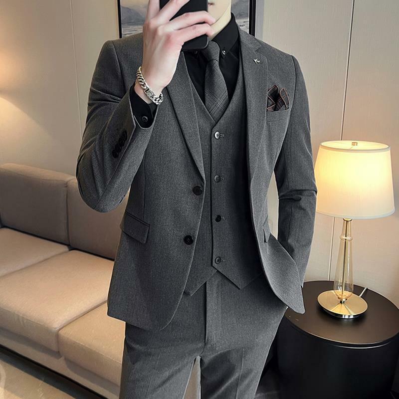 Terno de dois botões masculino, vestido high-end, tamanho grande, slim fit, jaqueta de homem gordo, terno de noivo, 3 peças na moda, 3 peças