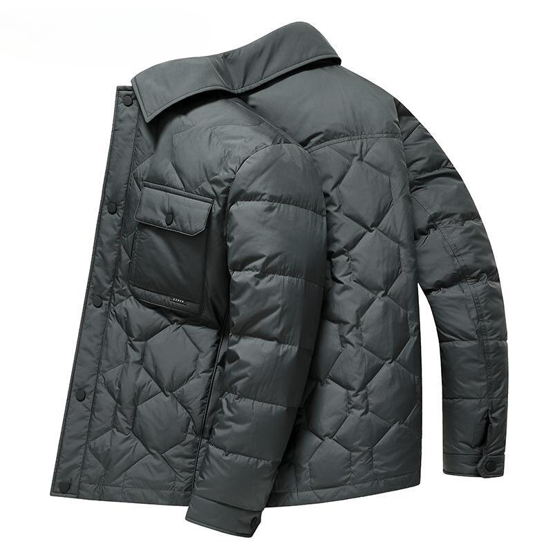 Мужская зимняя куртка на утином пуху, короткая однотонная куртка свободного покроя с отложным воротником, теплая верхняя одежда H517, 2023